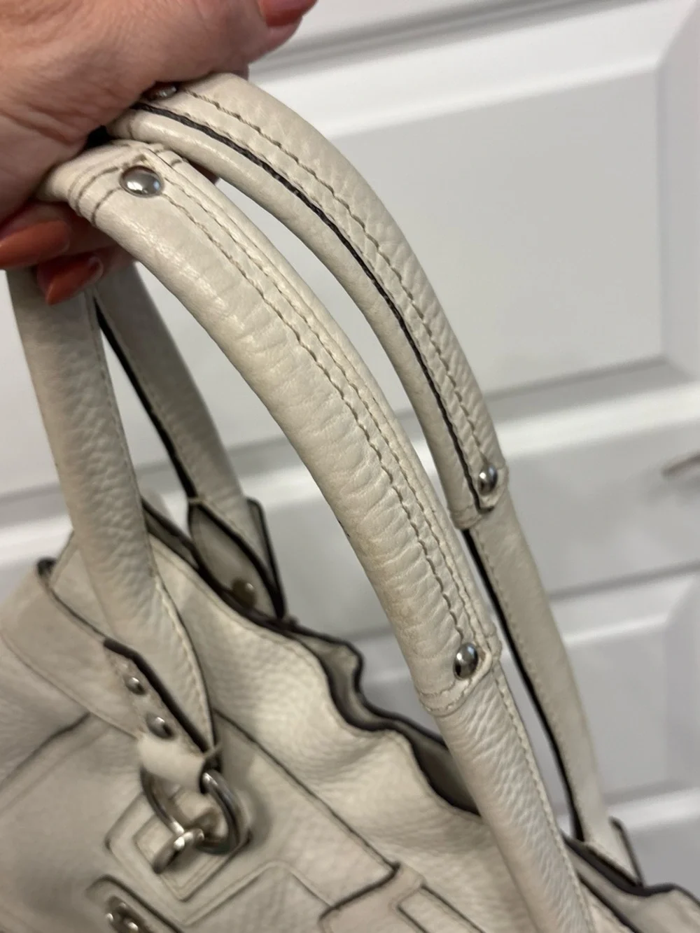 Coach Cream Pebbled Leather Shoulder Tote with Yellow Accents